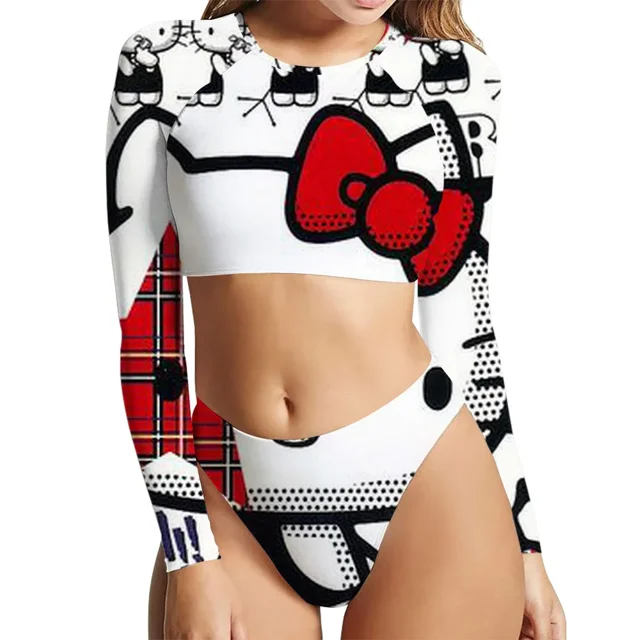 Hello Kitty Anime Print Sexy Slim Split Bikini Swimsuit for Women