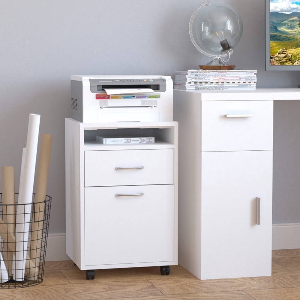 Mobile File Cabinets, 2 Drawers Office Storage Cabinet with Open Shelf, Under Desk Drawers Cabinet Pedestal Filing Cabinet, Printer Stand with Rolling Wheels and Open Storage Shelf for Home Office