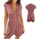thumbnail image 4 of Monos cortos de verano con cuello en V para mujer, con botones frontales, cintura alta, color puro, para uso diario, 4 of 6