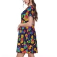 thumbnail image 2 of Balery Colorful Pineapples1 Vestidos sueltos de manga corta para mujer, vestidos de verano 2025, vestidos casuales de corte A con vuelo., 2 of 6
