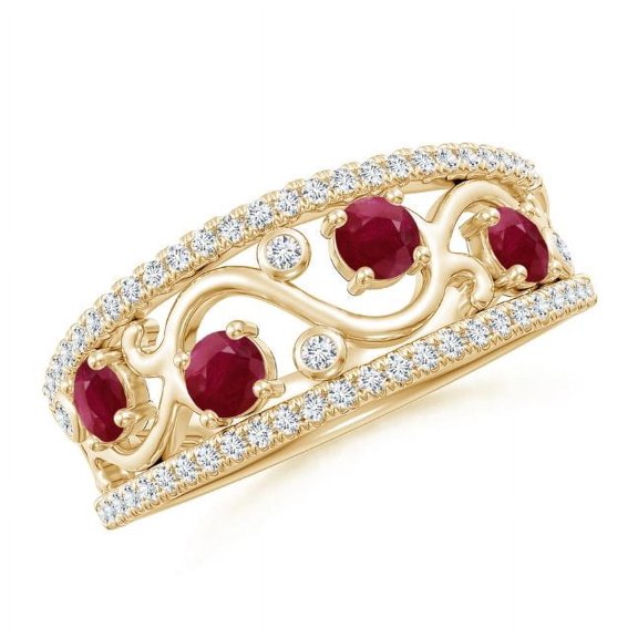 Round Shape Red Ruby CZ Diamond Band Ring Women 925 Sterling Silver Yellow Gold Plated July Birthstone Mothers Day Women Gift Gemstone Jewelry