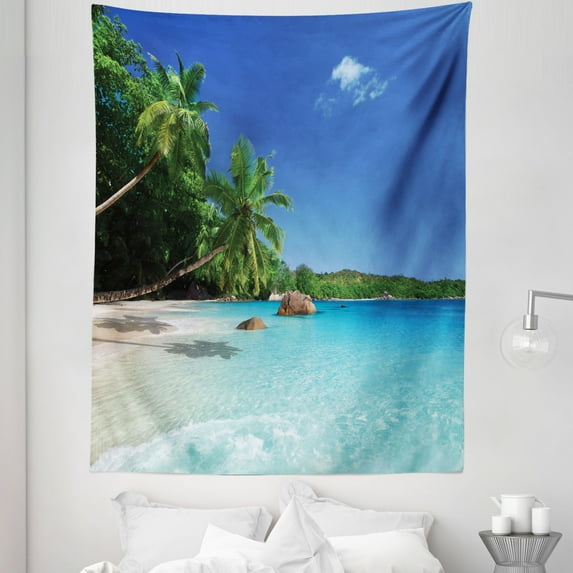 Island Tapestry, Sunny Horizon Skyline Water Isolated Beach at Prislin Island, Fabric Wall Hanging Decor for Bedroom Living Room Dorm, 5 Sizes, Turquoise Green Blue, by Ambesonne