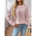 thumbnail image 6 of Women'S 2025 Fall Crew Neck Long Sleeve Oversized Color Block Sweaters Ribbed Knit Side Slit Pullover Pink XXL, 6 of 8