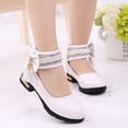 thumbnail image 4 of GiLiling Girls Mary Jane Dress Shoes, Lace Pearl Ankle Cuff, Bowknot with Pearl Rhinestone Tassel Detail, Rear Zipper Low Heel Princess Flats for Party Wedding (White, 10.5-11 Years), 4 of 7