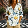 thumbnail image 4 of LEKWK Womens Tops Dressy Casual Vertical Striped Floral Collared V Neck Long Sleeve Boho Tops Vintage Flower Print Summer Beach Blouse, 4 of 6