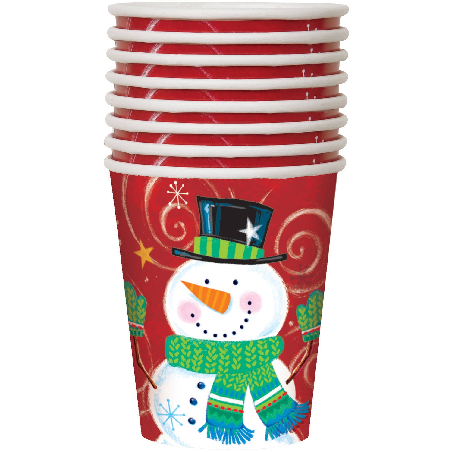 9oz Paper Snowman Swirl Holiday Cups, 8ct