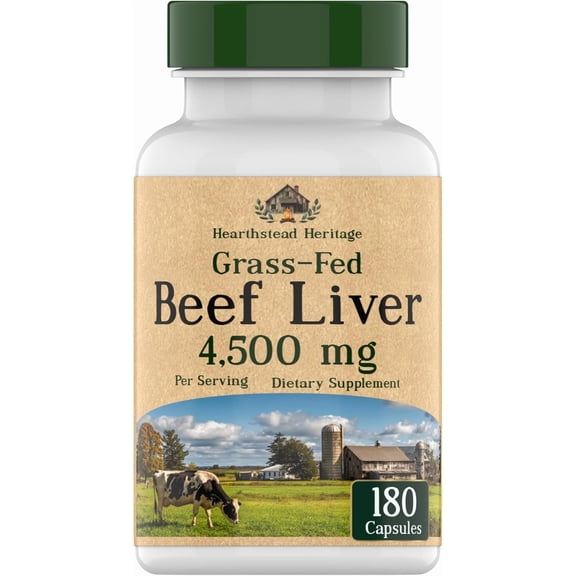 TNVitamins Grass Fed Beef Liver Capsules – Desiccated Organ Supplement, Freeze-Dried, Natural Source of Iron, Vitamin A & B12 – 180 Capsules