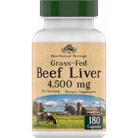 TNVitamins Grass Fed Beef Liver Capsules &ndash; Desiccated Organ Supplement, Freeze-Dried, Natural Source of Iron, Vitamin A & B12 &ndash; 180 Capsules