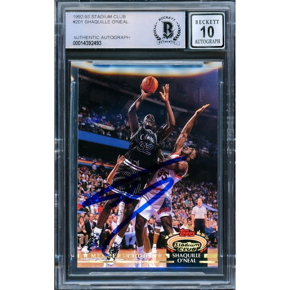Shaquille Shaq O'Neal Autographed 1992-93 Stadium Club Members Choice Rookie Card #201 Orlando Magic Auto Grade Gem Mint 10 Beckett BAS 206814
