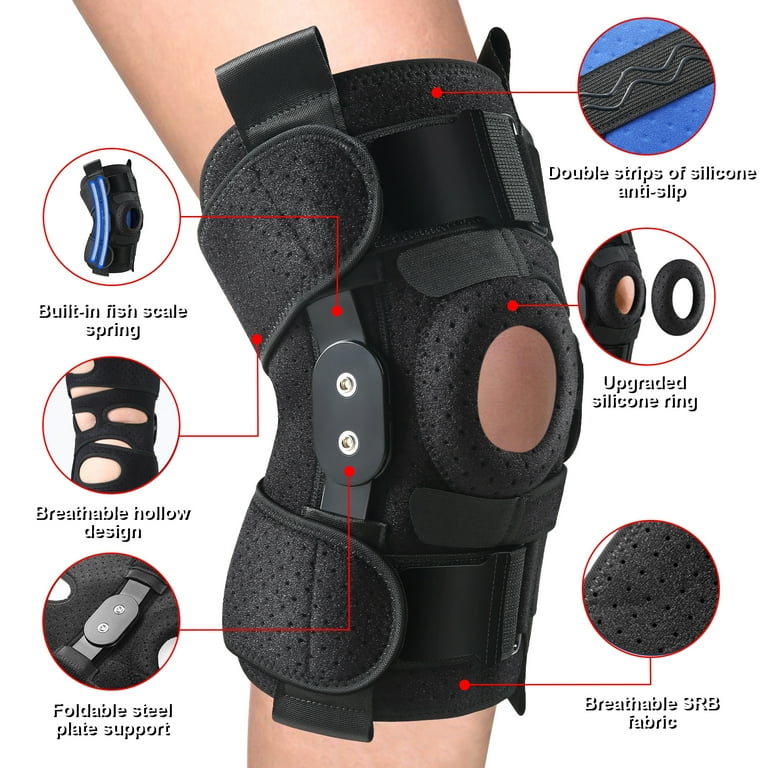 HLTHZONE Hinged Knee Brace Adjustable Knee Pain Support Knee Compression for Men & Women