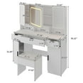 thumbnail image 6 of BAYUELSWU Large Vanity Table Set with LED Lighted Mirror and 2 DIY Pegboards, Makeup Vanity Desk Table with Charging Station and Cushioned Stool for Bedroom (White), 6 of 6