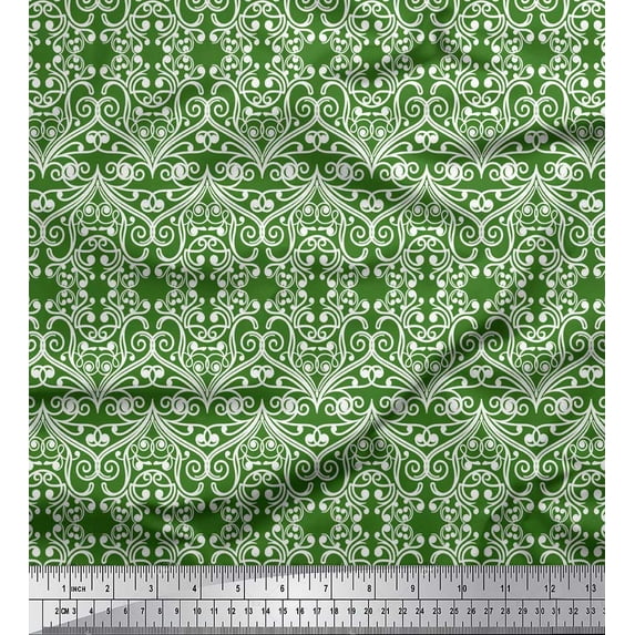 Soimoi Green Georgette Viscose Fabric Filigree Damask Printed Fabric 1 Yard 42 Inch Wide