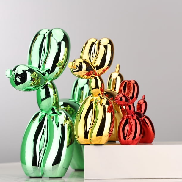 Shiny Electroplating Balloon Dog Statue Collectible Figurines Art Sculpture Animals Figurine Resin Crafts Living Room Desktop Home Decor Ornament Decorations Modern (Green,3.9*3.9*1.6in)