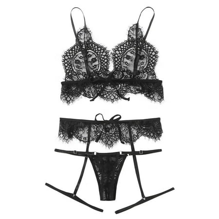 

Intimates Lingerie Lace G-string Thong Underwear Sleepwear New Fashion Garter Polyester no underwire sports bra Black