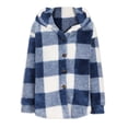 thumbnail image 3 of Women Cardigan Lady Winter Coat Plush Lined Flannel Conrast Color Plaid Print Outerwear Hooded Single-breasted Thick Loose Long Sleeves Jacket Women, 3 of 7
