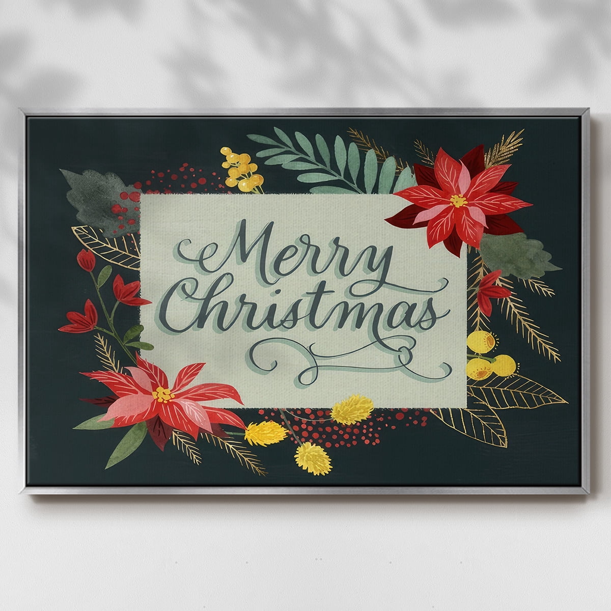 Bright Christmas Night I - Framed Gallery Wrapped Holiday Canvas - 25 x 37 - Silver Frame