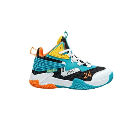 

Avamo Girls Durable Basketball Shoes Round Toe Trainers Outdoor Comfortable Mid Top Running Shoe Blue Orange 3Y