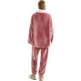 thumbnail image 5 of SWSMCLT Women's Fleece Pajama Set Button Cinch Bottom Cold Weather Loose Nightwear Loungewear Set Chunky Elastic Orange X-Small, 5 of 5
