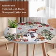 thumbnail image 4 of Grey Christmas Round Tablecloth, Fitted Table Cover with Elastic for 55"-60" Round Tables, Snowman Xmas Tree Poinsettia Balls Squirrel Table Cloth Outdoor Indoor Dinning Party Waterproof Tablecloths, 4 of 7