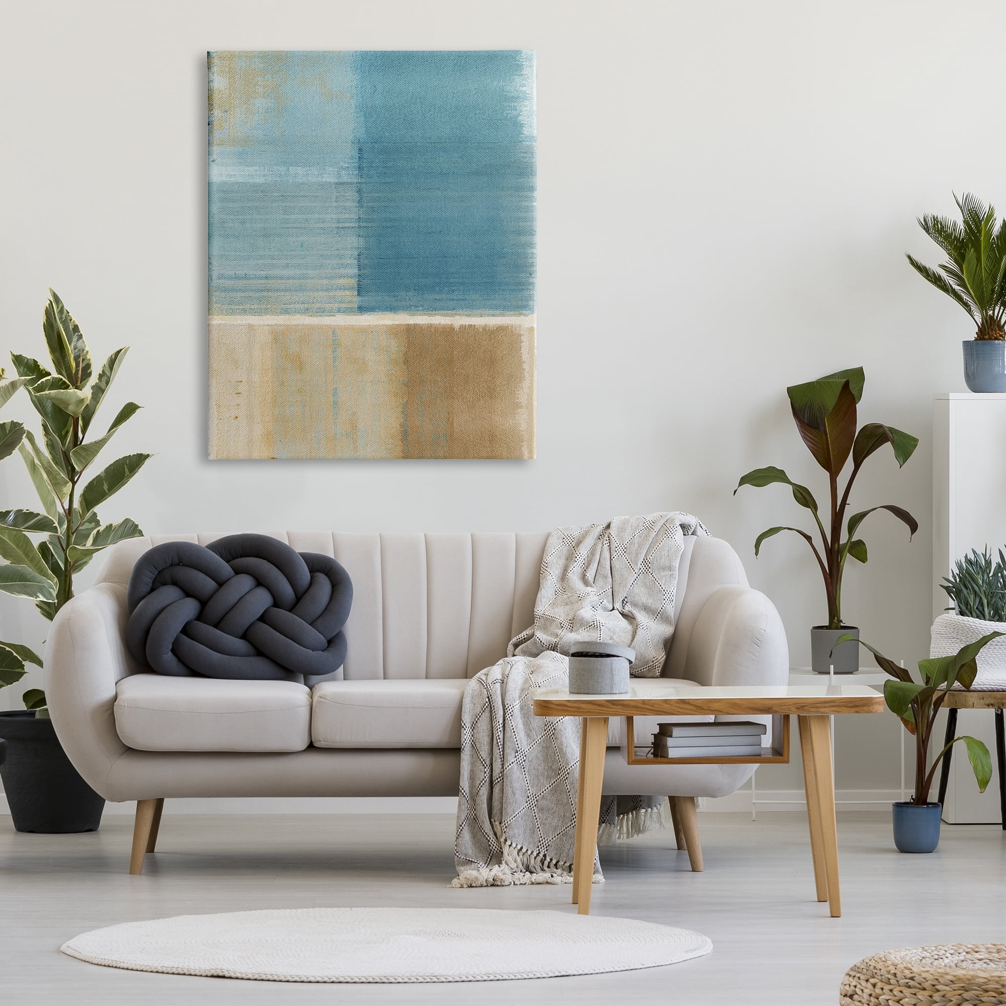 Stupell Industries Blue & Brown Painting Abstract Painting Gallery Wrapped Canvas Art Print Wall Art, 36 x 48