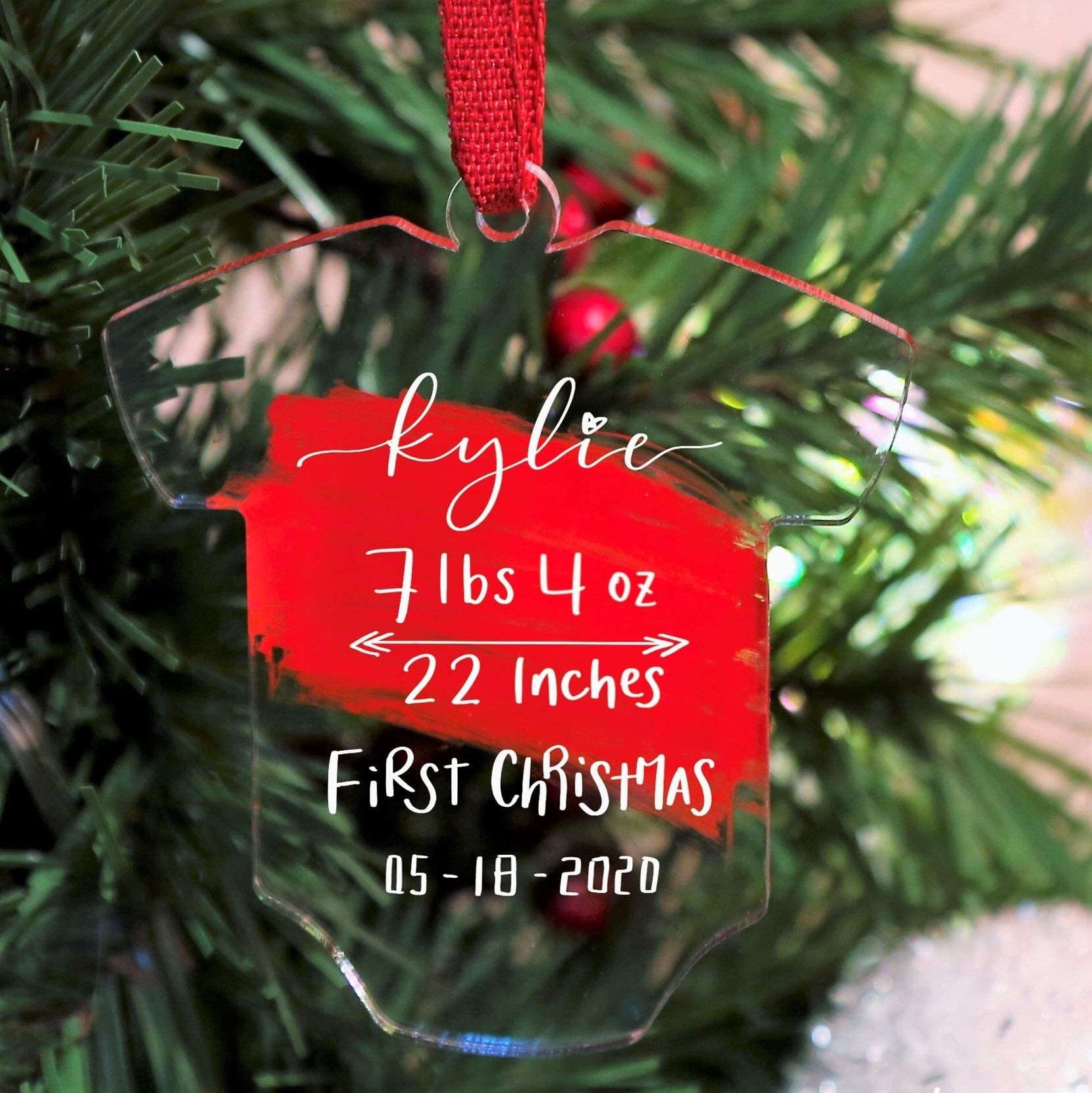 Stocking Frame Red Baby's 1st Christmas Hanging Tree Ornament Decoration 