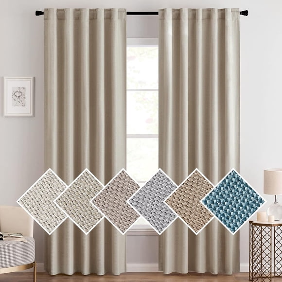 MIULEE Linen Curtains 96 Inches Long Blackout Curtain Panels for Bedroom/Living Room Curtain Drapes Thermal Insulating Texture Rod Pocket & Back Tab 2 Panels -Beige