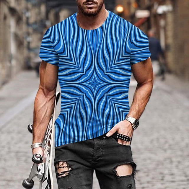 EGNMCR Men's Fashion Summer Neckline T-shirt Printing Pattern Short Sleeve