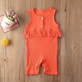 thumbnail image 3 of Baby Girl Sleeveless Ruffled Jumpsuit Button Knit Ribbed Romper Suitable for Summer, 3 of 5