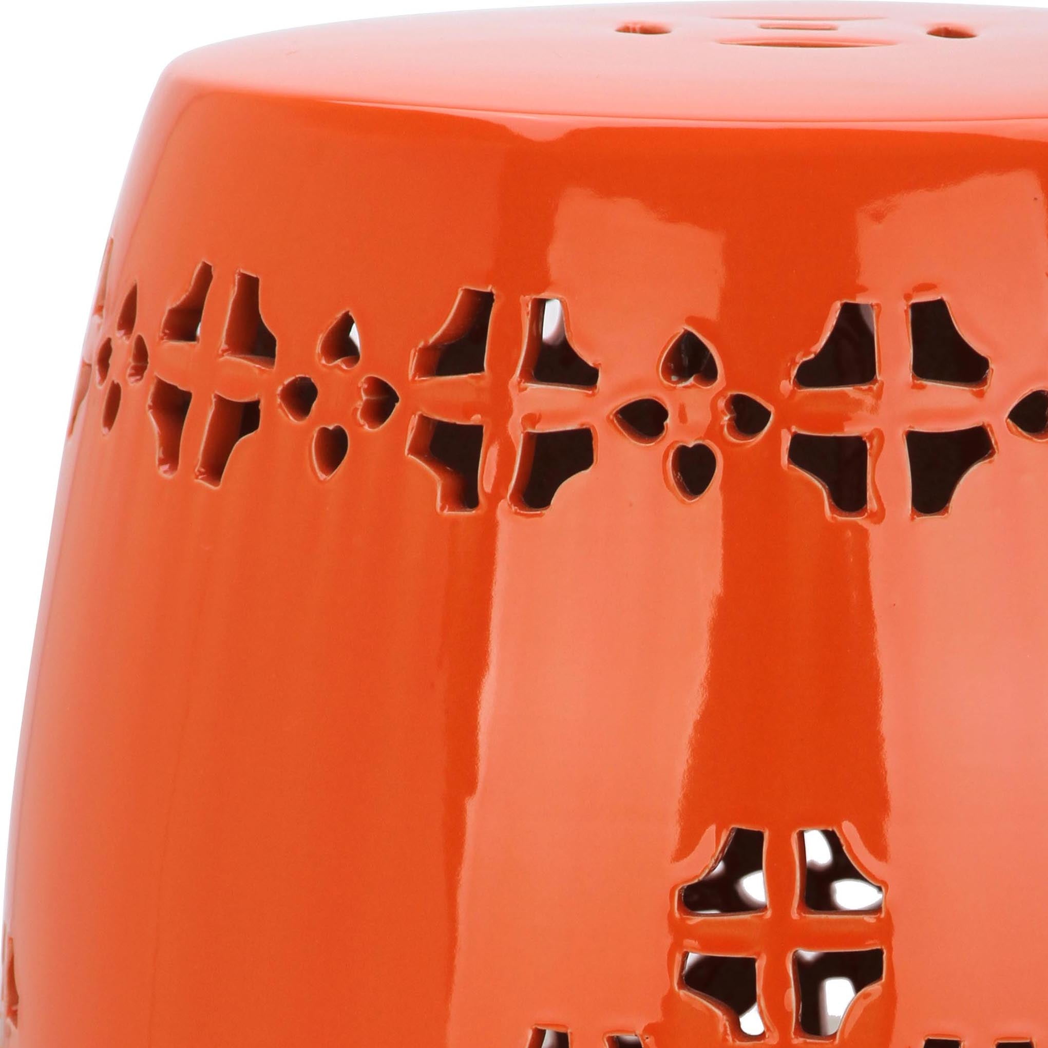 Safavieh Quatrefoil Drum Indoor/Outdoor Garden Patio Stool, Orange