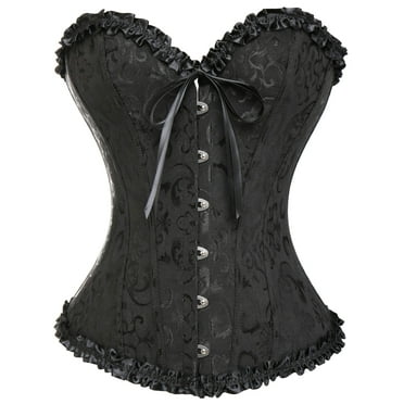 VASLANDA Women's Lace up Boned Plus Size Overbust Corset Bustier Top with G-String