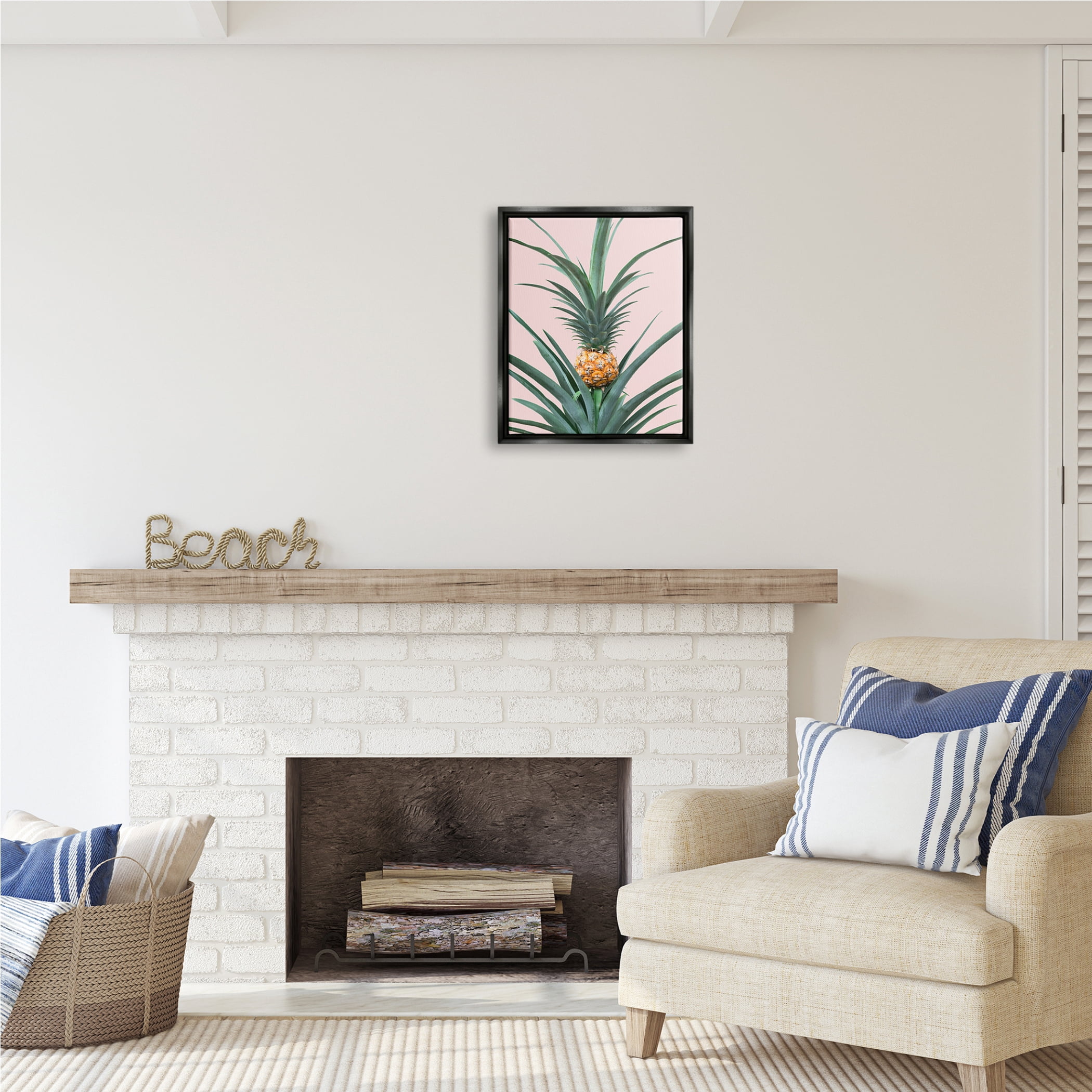 Stupell Industries Pineapple Plant on Pink Food & Beverage Photography Black Floater Framed Art Print Wall Art, 17 x 21