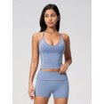 thumbnail image 7 of IBTOM CASTLE 2 Piece Workout Sets for Women Shorts Yoga Pilates Outfits Striped Backless Halter Padded Tank Top With High Waist Fold-over Biker Shorts Blue, 7 of 7