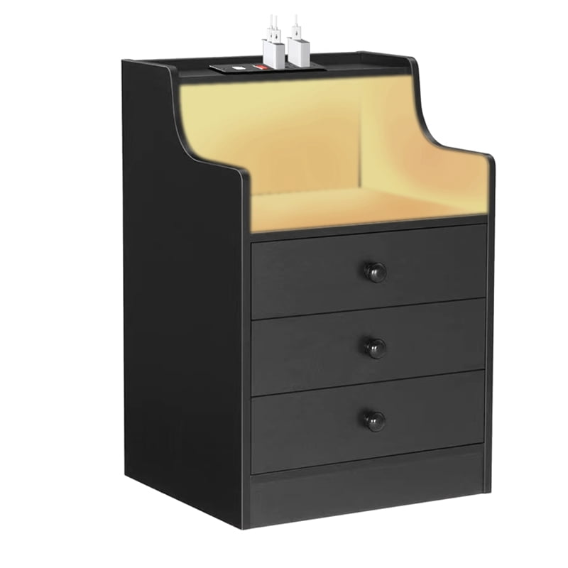 Nightstands with Charging Station and LED Lights, Night Stand with