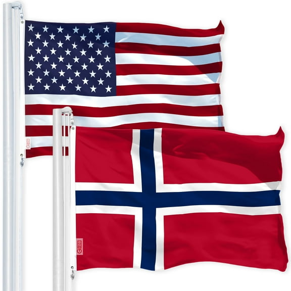 G128 Combo Pack: USA American Flag 3x5 Ft 150D Printed Stars & Norway (Norwegian) Flag 3x5 Ft 150D Printed