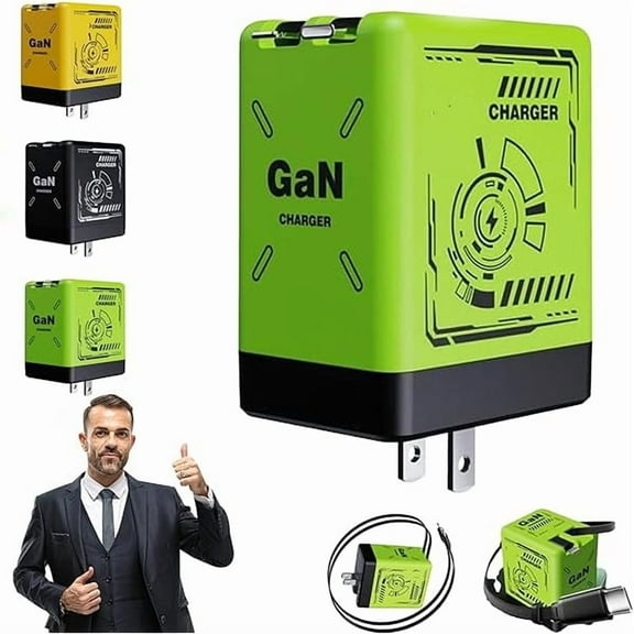 Gan Smart Charger, 2-in-1 Gan 120w Fast Charger, 2 in 1 Gan Charger, Retractable Wall, All in 1 Foldable Plug for Most Models, Fast Charging Power Adapter for Smartphone (Green)