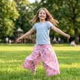 thumbnail image 2 of Girls Wide Leg Pants Gradient Heart Print Elastic Waist Loose Fit Cotton Culottes Casual Summer Trousers for Girls, Pink, Sizes 4-5, 2 of 6