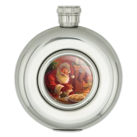 

Christmas Holiday Santa Milk and Cookies Round Stainless Steel 5oz Hip Drink Flask