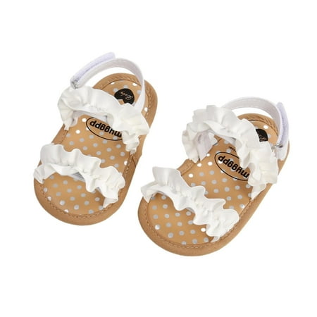 

WREESH Ruffle Bowknot Soft Sole Open Toe Sandals: Non-Slip Breathable Summer Sandals for Baby Girls First Walking Experience White