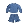 thumbnail image 2 of Seyurigaoka Girl’s Solid Color Denim Long Sleeve Cardigan and Short Pants Set, 2 of 5