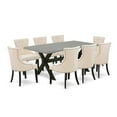 thumbnail image 6 of East West Furniture X697FR102-9 9-Pc Kitchen Dining Room Set - 8 Parson Chairs and 1 Modern Rectangular Cement Breakfast Table Top with Button Tufted Chair Back - Wire Brushed Black Finish, 6 of 10