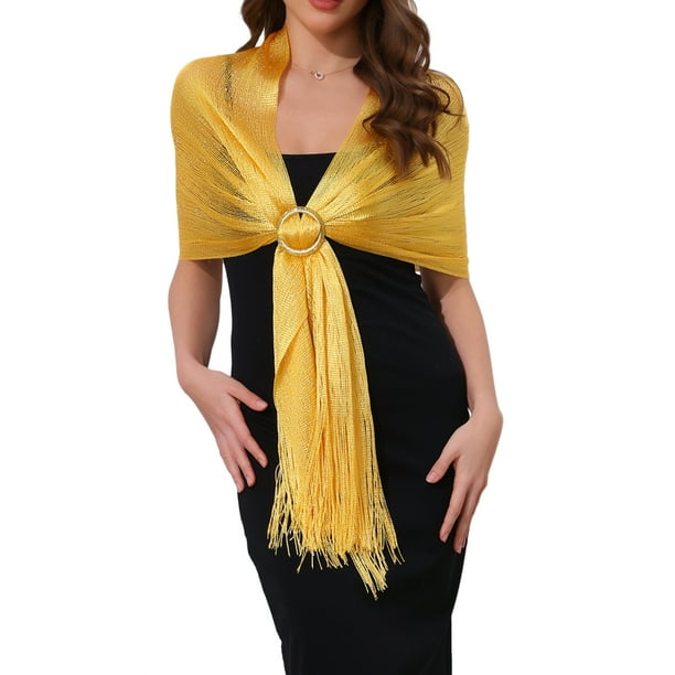 CHALINOS INSPIRADORES para Mujeres, Chales y Envueltos para Vestidos de Noche, Brillantes y Relucientes con Hebilla 74.8x17.7" (LxA) Amarillo (Dorado)