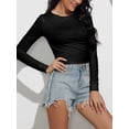 thumbnail image 4 of xiaxaixu Women Solid Color Crop Tops Crew Neck Long Sleeve T-Shirts Spring Fall Slim Fit Shirts Streetwear, 4 of 5