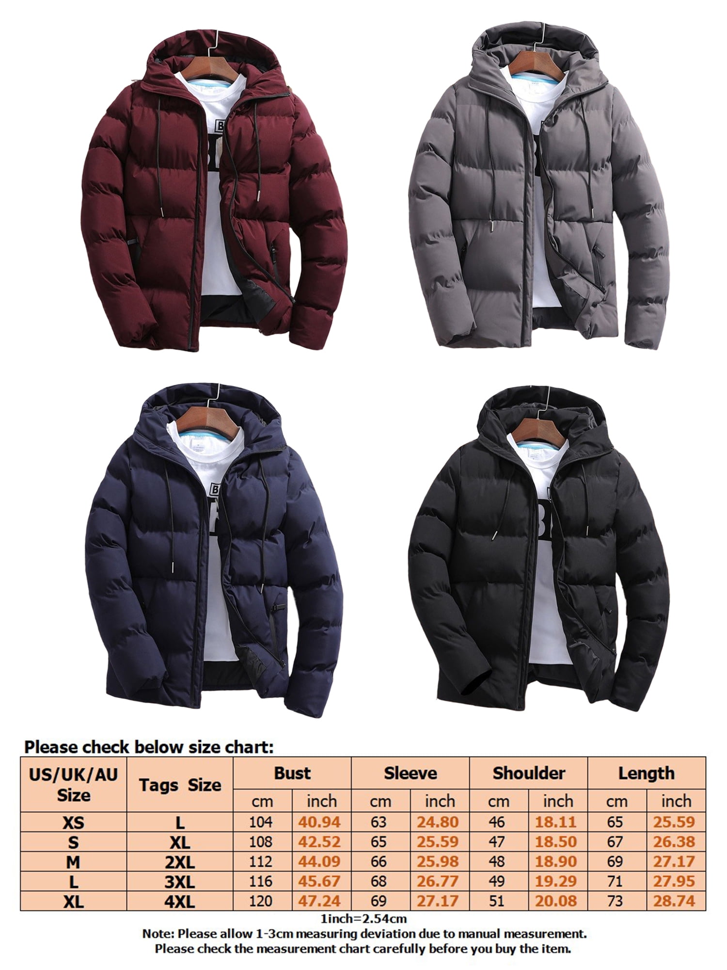 Capreze Men's Hooded Puffy Casual Winter Coat, Full Zip Long Capreze Men's Hooded Puffy Casual Winter Coat, Full Zip Long