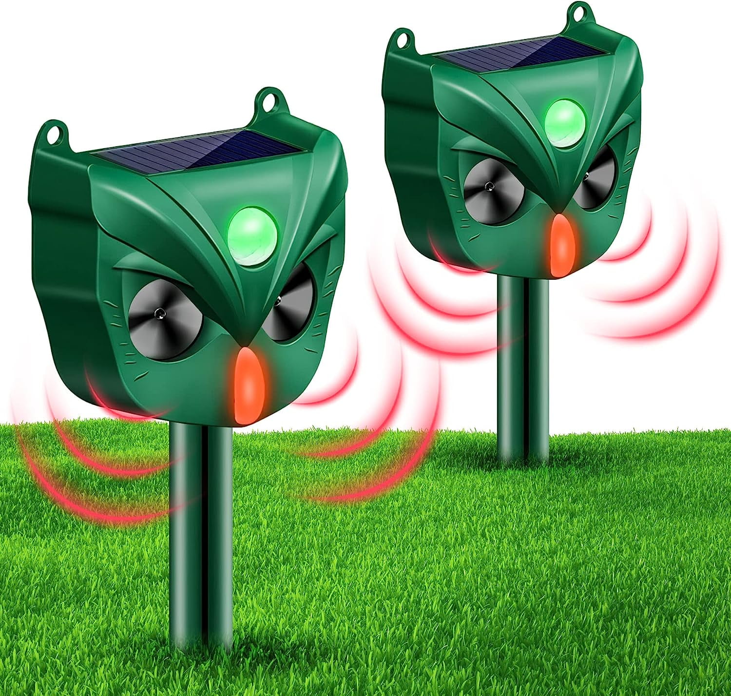 KingFurt  2-Pack Solar Ultrasonic Animal Repeller with Motion Detector and Flashing Lights, Waterproof
