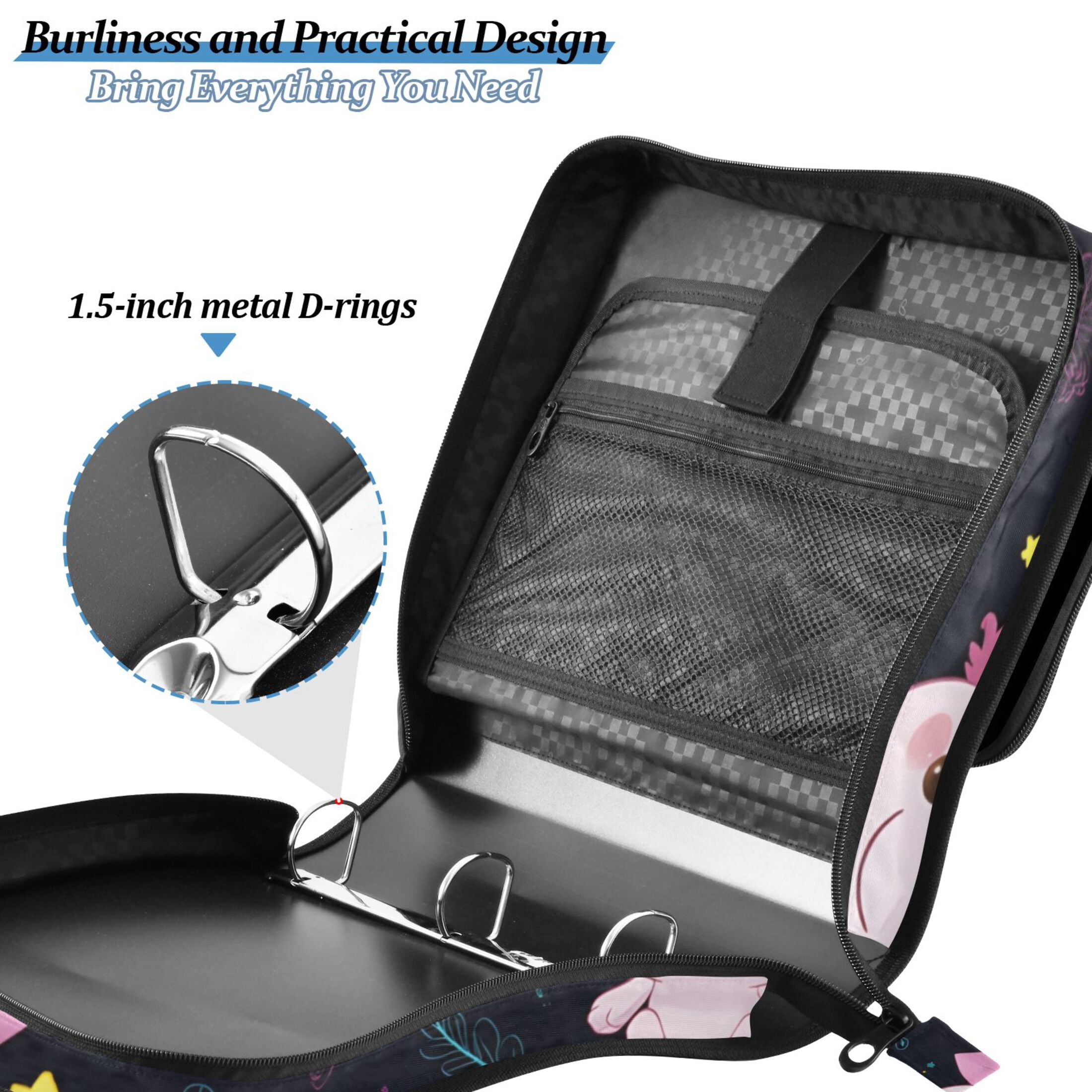 ALAZA Zipper Binder Cartoon Axolotl Stars 3 Ring Trapper Keeper File Folder Organizer Bag