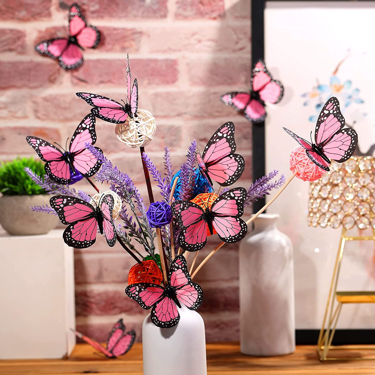 24 Pieces 4.7 Inch Halloween Butterfly Wall Decor Artificial Monarch  Butterfly Decoration Fake Butterflies for Crafts 3D Magnet for for Craft  Home Wall Wedding Bedroom Decoration(Pink) 