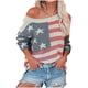thumbnail image 2 of Ailaofu Women Amrican Flag Sweater Top Sleeve Off Shoulder Loose Knitted Shirt Vintage Knitwear, 2 of 2