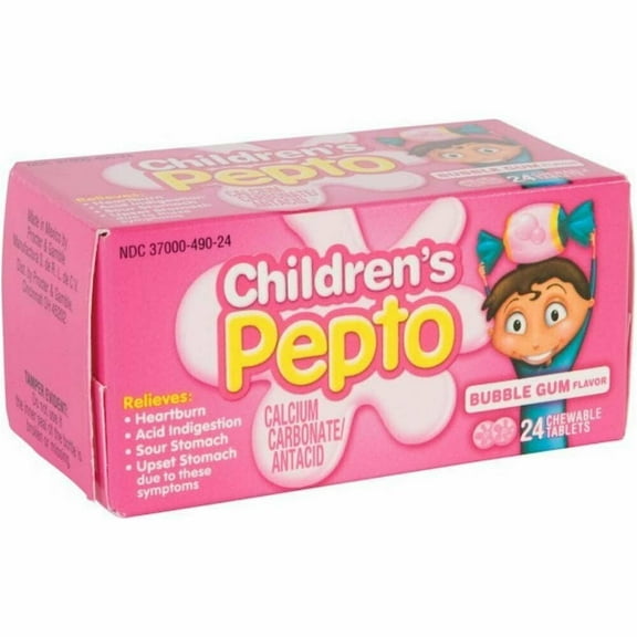 2 Pack Pepto Children's Calcium Carbonate Antacid Bubble Gum Flavor 24 Ct