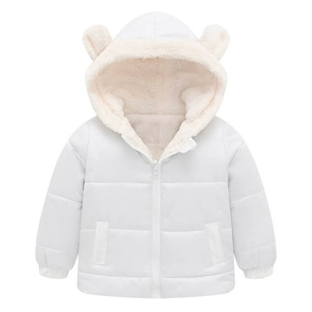 ANINEO Toddler Boys Girls Winter Coat Hooded Jacket Wear Fleece Thicken Windproof Zipper Warm Outwear