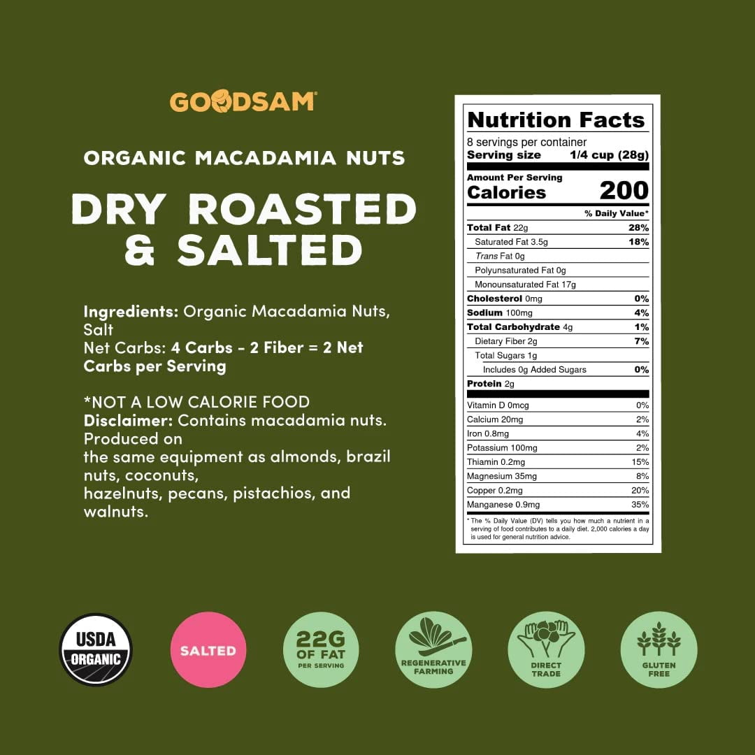 (Pack of 12), GoodSam Organic Macadamia Nuts Dry Roasted & Salted, 8 oz